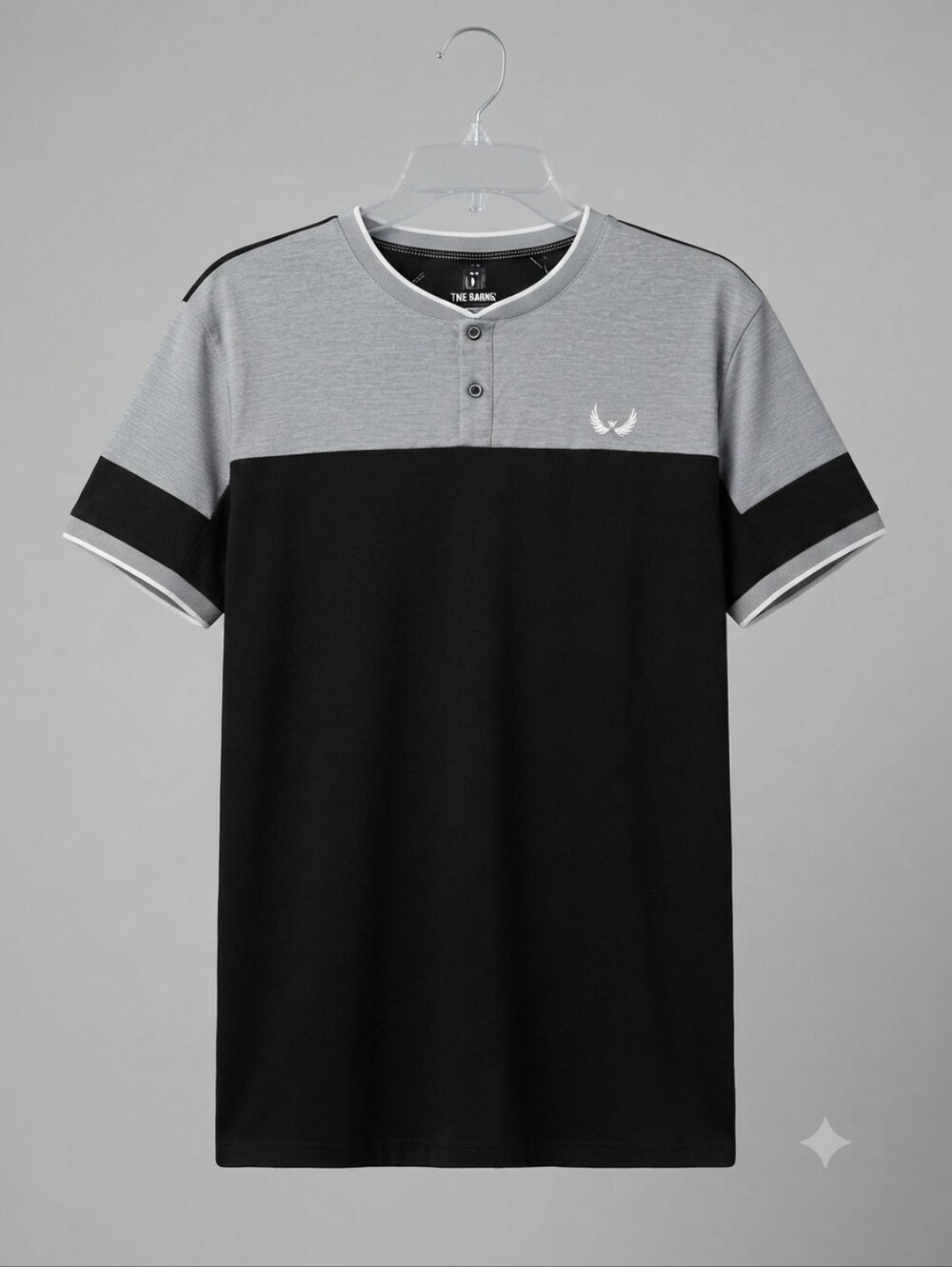 Men's Two-Tone Grey and Black Henley Polo Shirt